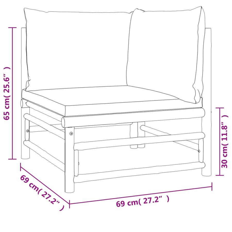 2-Delige Loungeset Met Kussens Bamboe Taupe hoek + Tafel