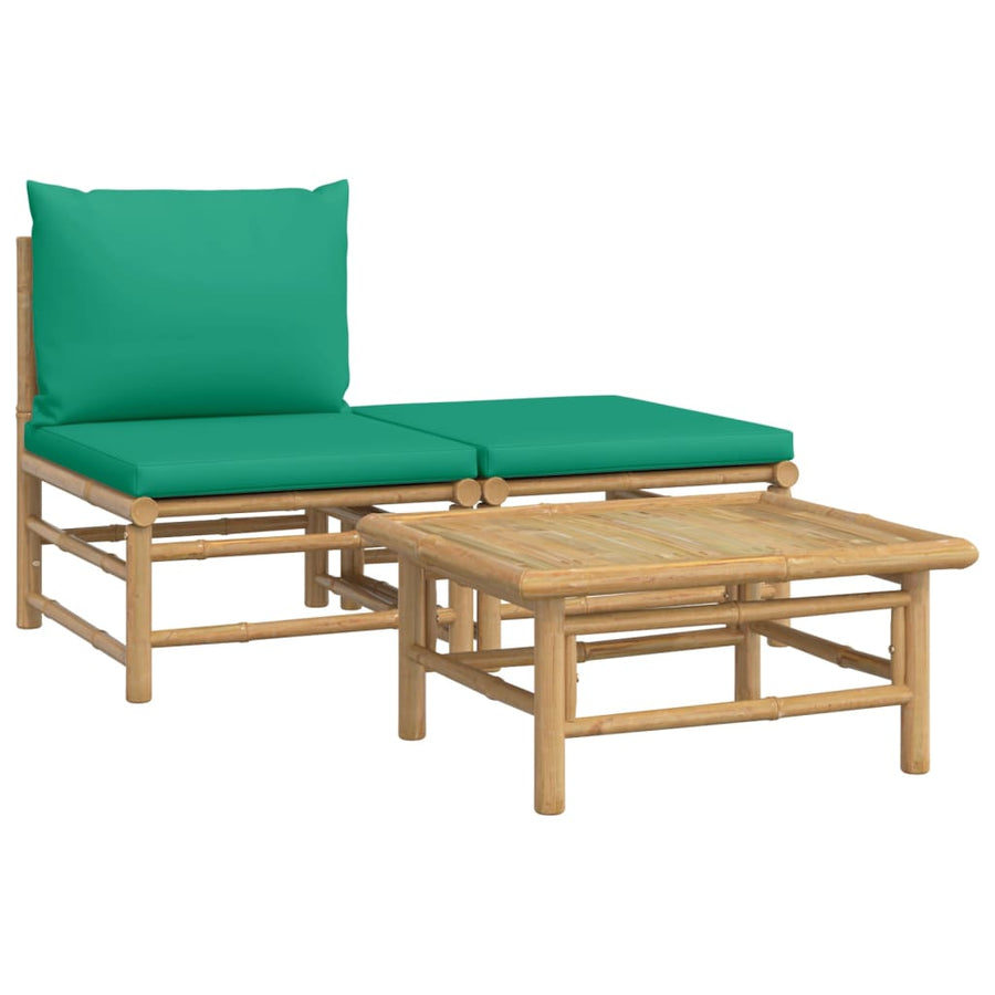 3-Delige Loungeset Met Kussens Bamboe Groen midden + voetensteun + Tafel
