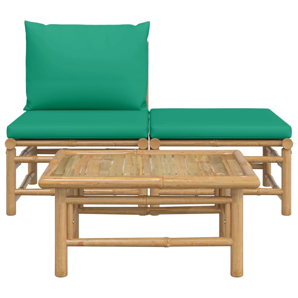 3-Delige Loungeset Met Kussens Bamboe Groen midden + voetensteun + Tafel