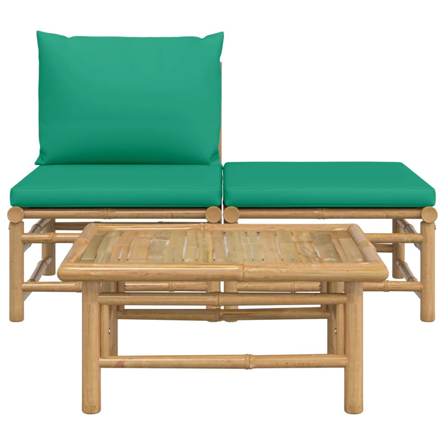 3-Delige Loungeset Met Kussens Bamboe Groen midden + voetensteun + Tafel