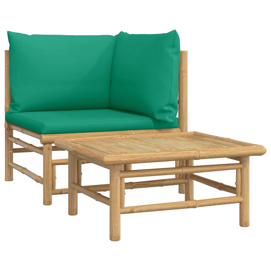 2-Delige Loungeset Met Kussens Bamboe Groen hoek + Tafel