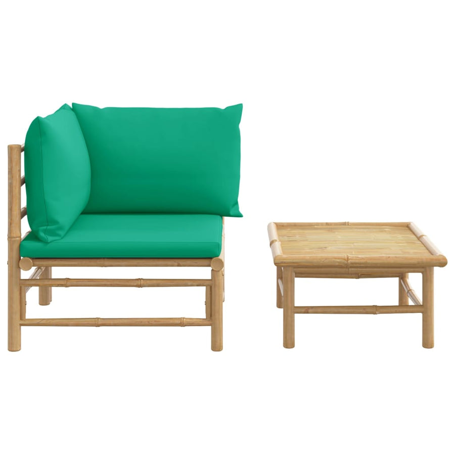 2-Delige Loungeset Met Kussens Bamboe Groen hoek + Tafel