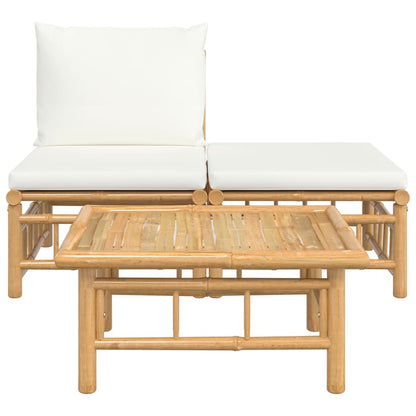 3-Delige Loungeset Met Kussens Bamboe Wit Crème midden + voetensteun + Tafel