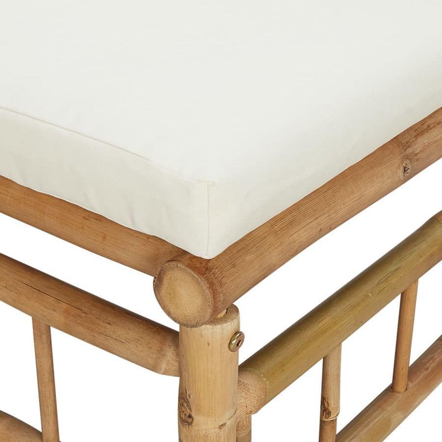 3-Delige Loungeset Met Kussens Bamboe Wit Crème midden + voetensteun + Tafel