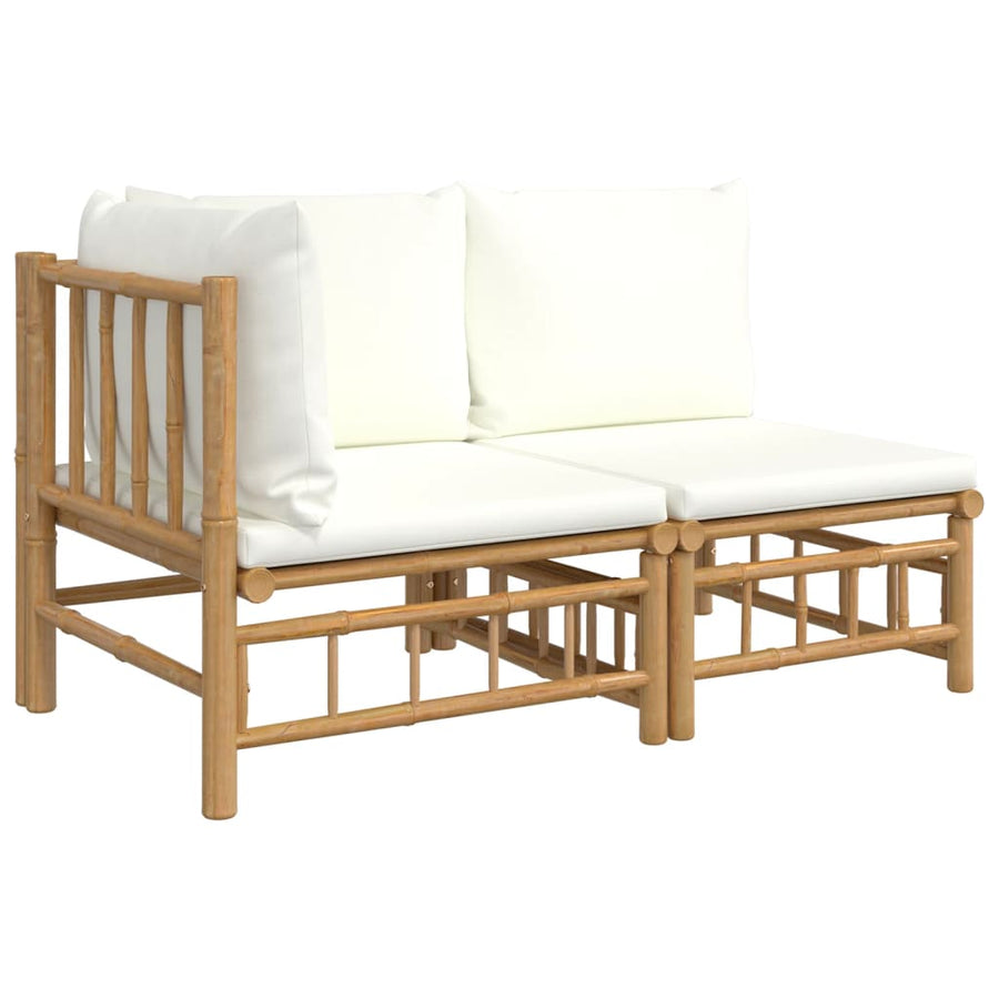 2-Delige Loungeset Met Kussens Bamboe Wit Crème hoek + midden