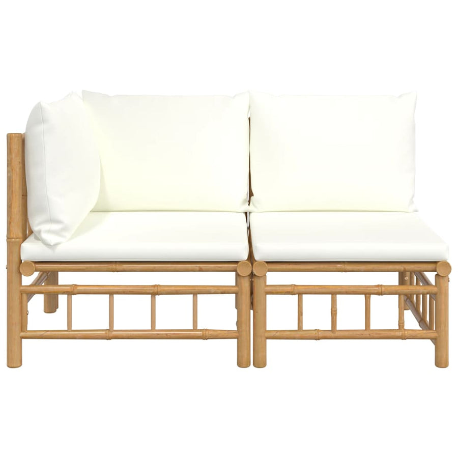 2-Delige Loungeset Met Kussens Bamboe Wit Crème hoek + midden