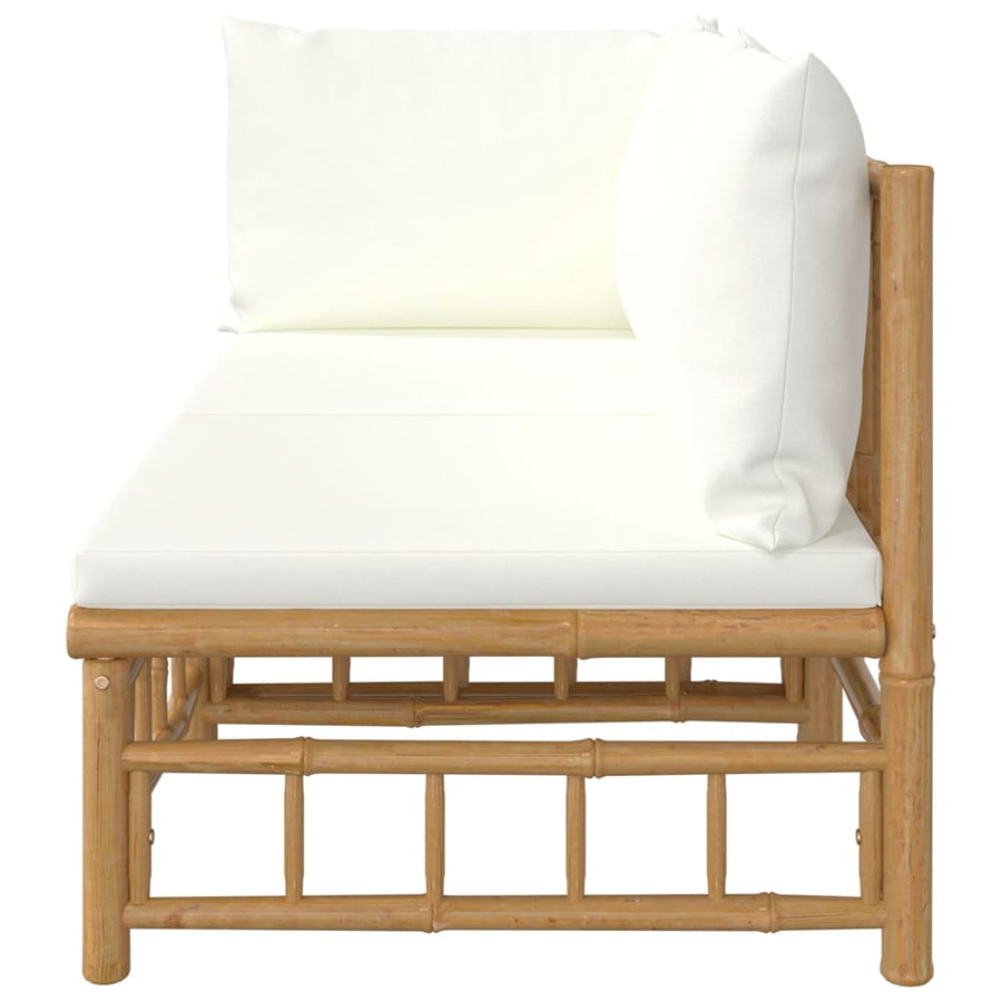 2-Delige Loungeset Met Kussens Bamboe Wit Crème hoek + midden