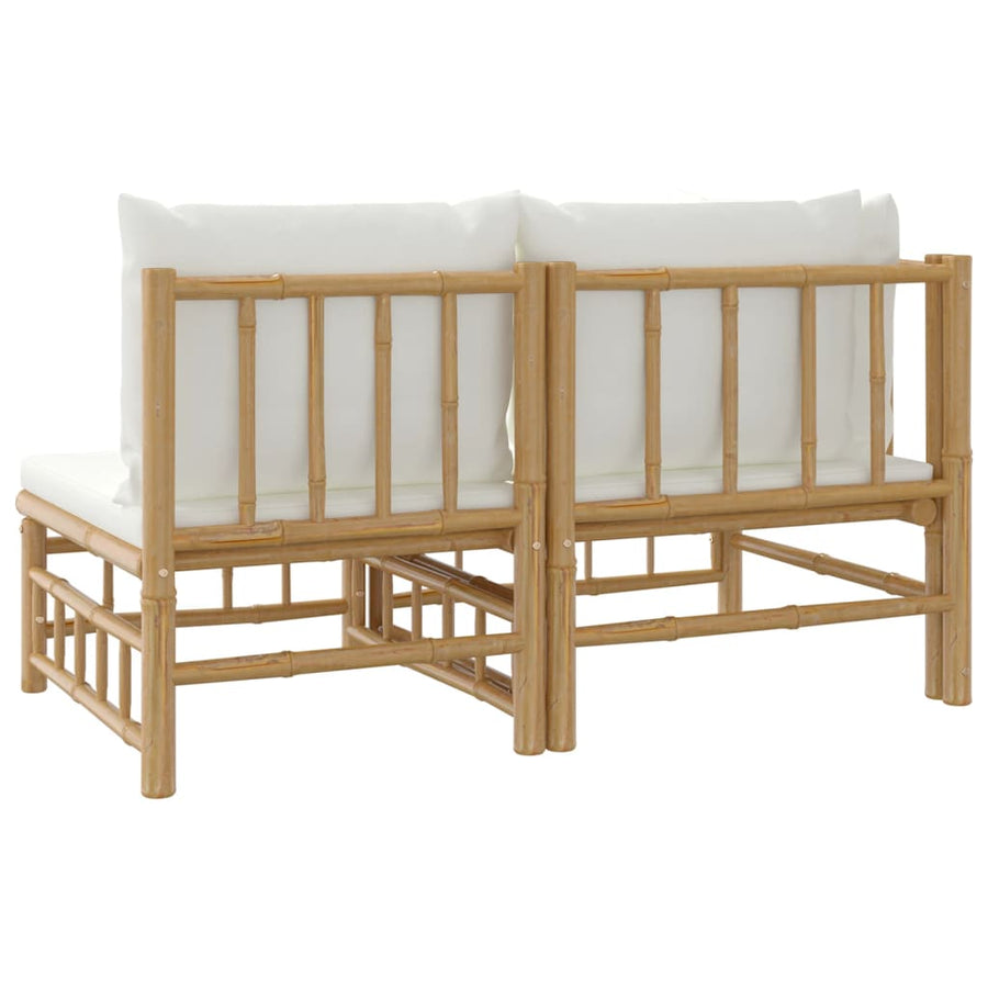 2-Delige Loungeset Met Kussens Bamboe Wit Crème hoek + midden