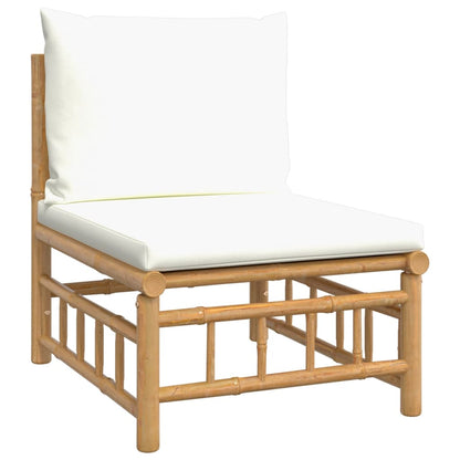 2-Delige Loungeset Met Kussens Bamboe Wit Crème hoek + midden