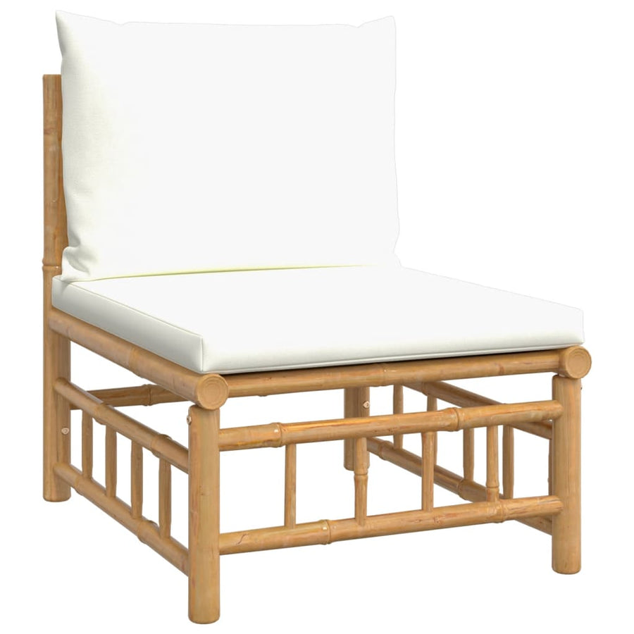 2-Delige Loungeset Met Kussens Bamboe Wit Crème hoek + midden