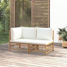 2-Delige Loungeset Met Kussens Bamboe Wit Crème hoek + midden