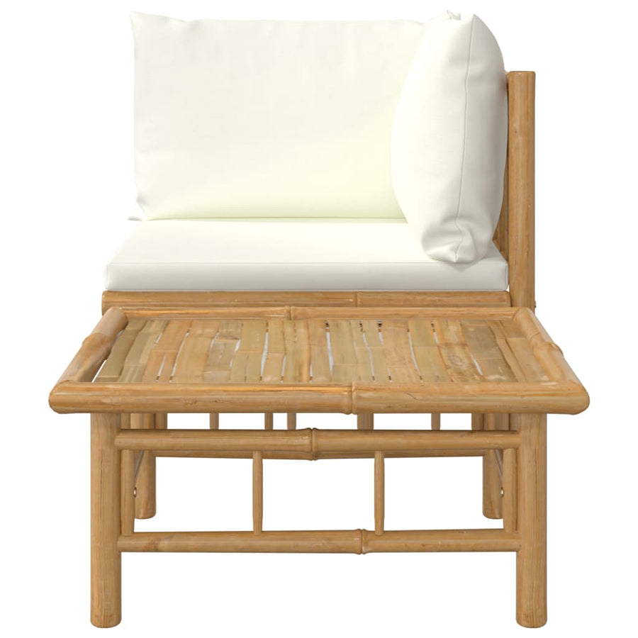 2-Delige Loungeset Met Kussens Bamboe Wit Crème hoek + Tafel