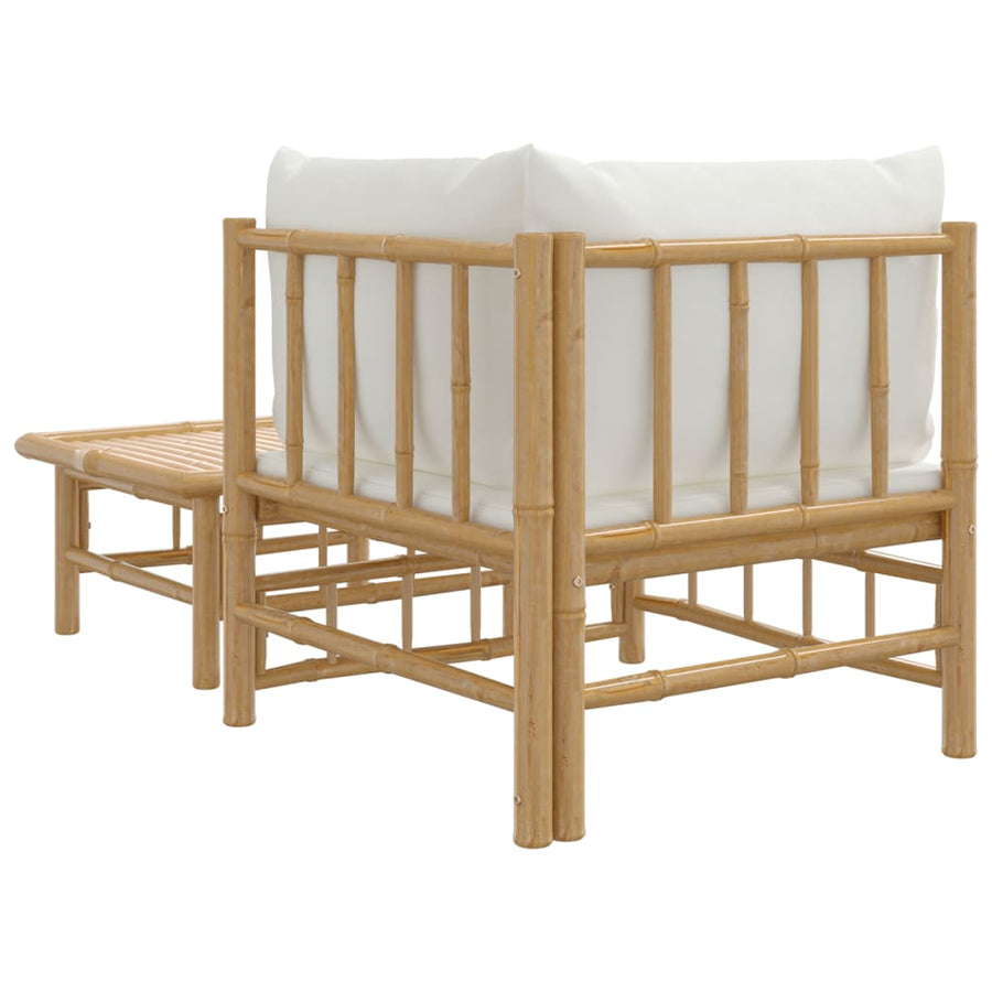 2-Delige Loungeset Met Kussens Bamboe Wit Crème hoek + Tafel