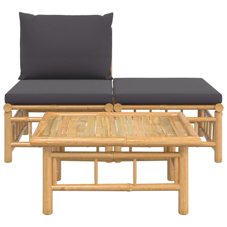 3-Delige Loungeset Met Kussens Bamboe Donkergrijs midden + voetensteun + Tafel