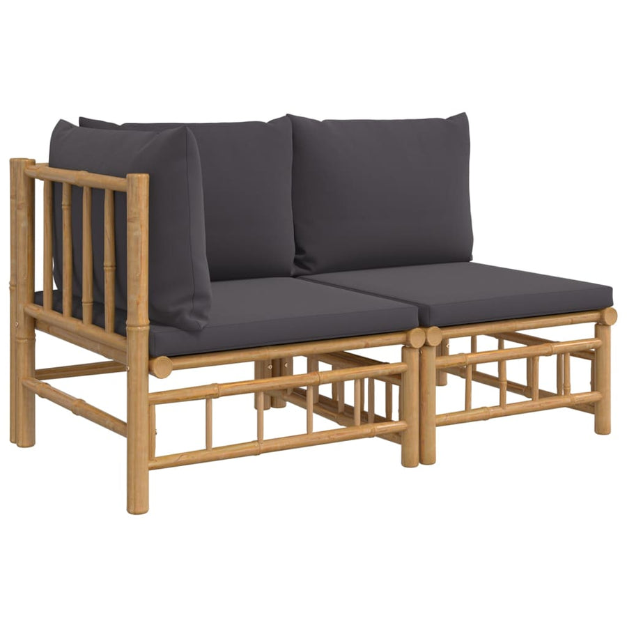 2-Delige Loungeset Met Kussens Bamboe Donkergrijs hoek + midden