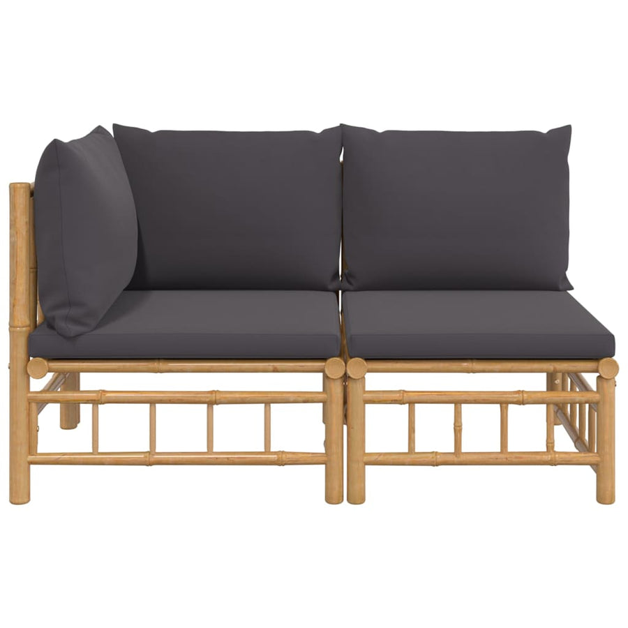 2-Delige Loungeset Met Kussens Bamboe Donkergrijs hoek + midden