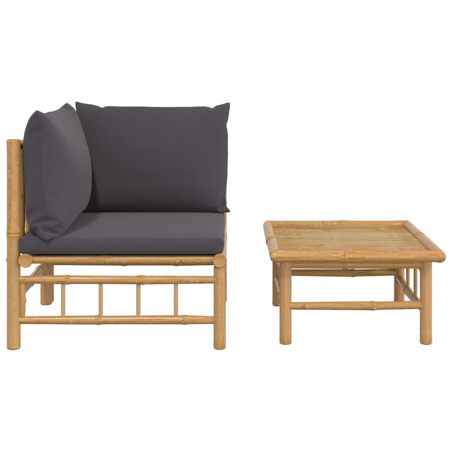 2-Delige Loungeset Met Kussens Bamboe Donkergrijs hoek + Tafel
