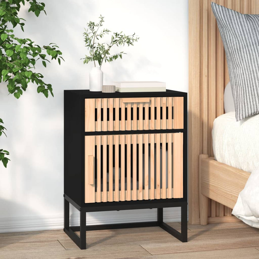 Nachtkastje 40X30X55,5 Cm Bewerkt Hout En Ijzer Zwart 1