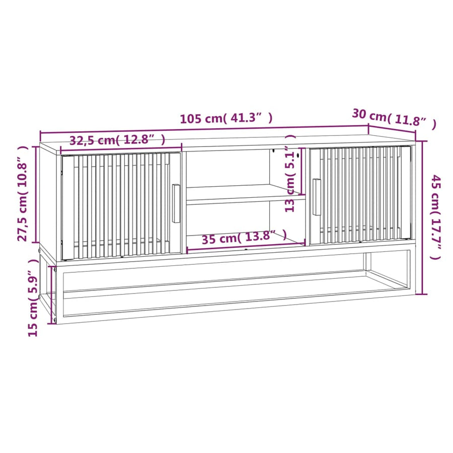 Tv-Meubel 05X30X45 Cm Bewerkt Hout En Ijzer Bruin