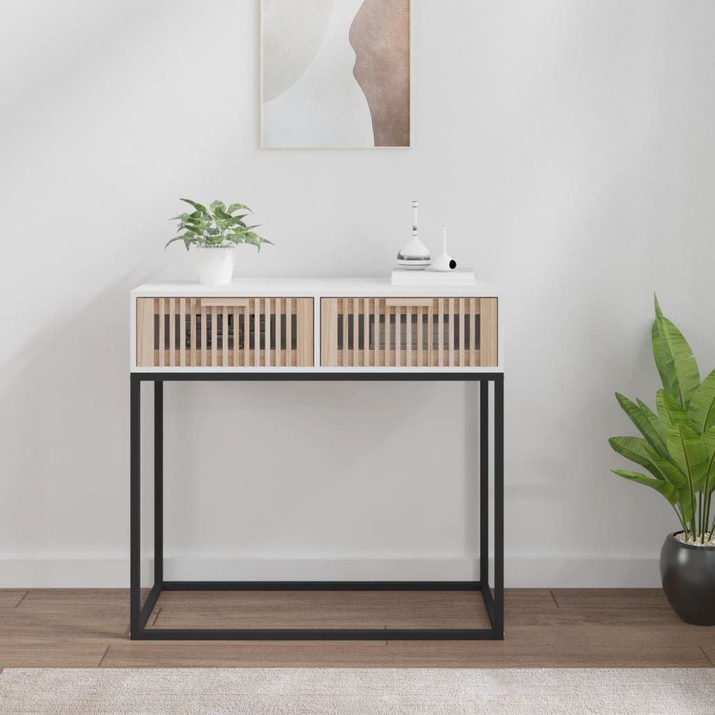 Wandtafel 80x30x75 cm bewerkt hout en ijzer Wit