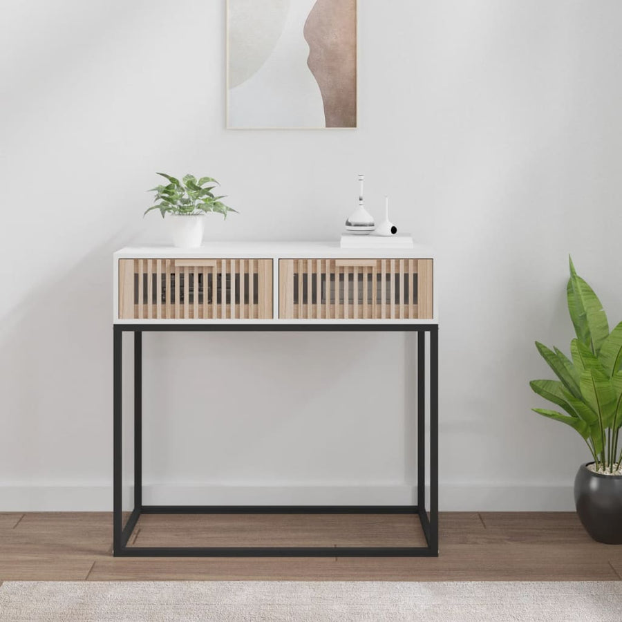 Wandtafel 80x30x75 cm bewerkt hout en ijzer Wit