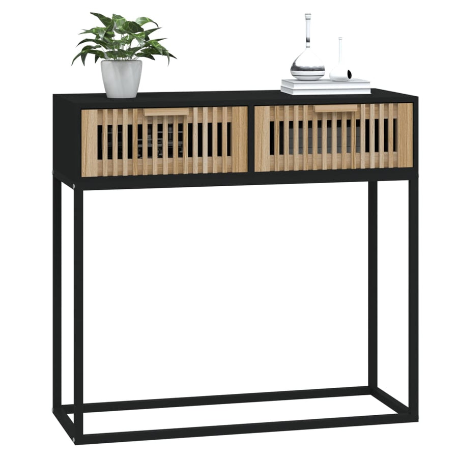 Wandtafel 80x30x75 cm bewerkt hout en ijzer Zwart