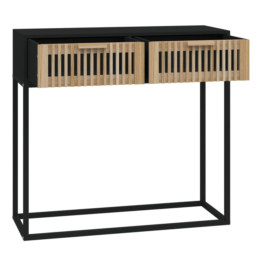 Wandtafel 80x30x75 cm bewerkt hout en ijzer Zwart