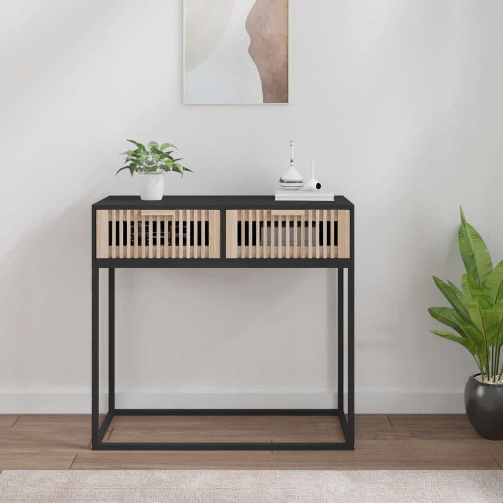 Wandtafel 80x30x75 cm bewerkt hout en ijzer Zwart