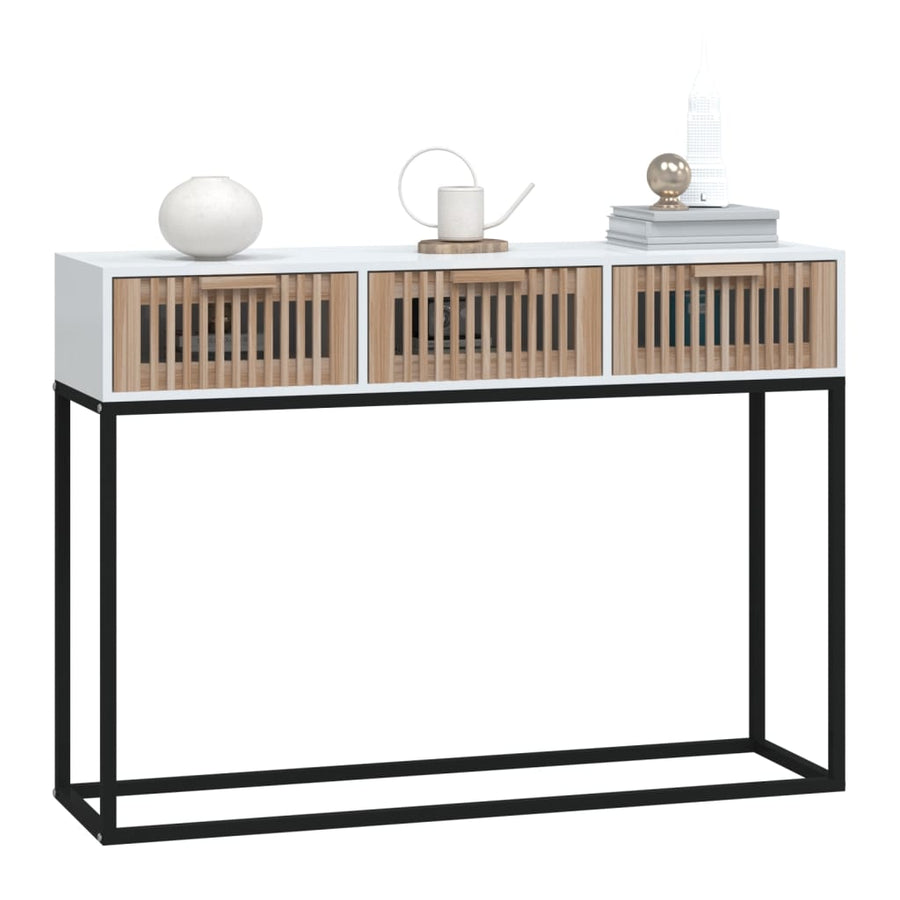Wandtafel 05x30x75 cm bewerkt hout en ijzer Wit