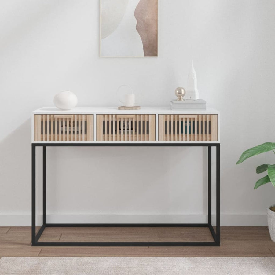Wandtafel 05x30x75 cm bewerkt hout en ijzer Wit