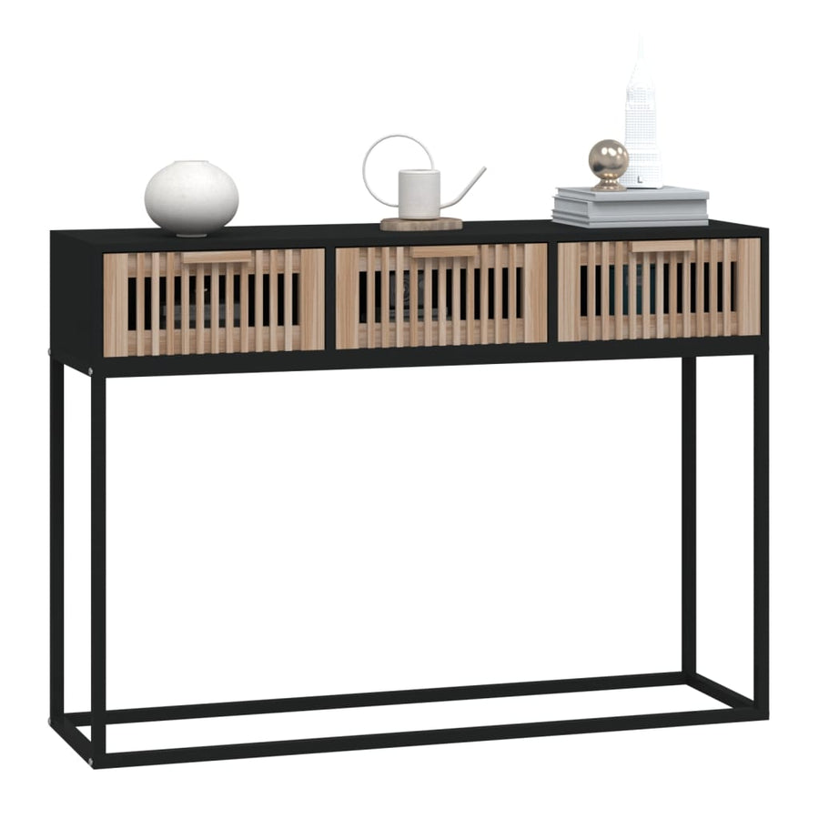Wandtafel 05x30x75 cm bewerkt hout en ijzer Zwart