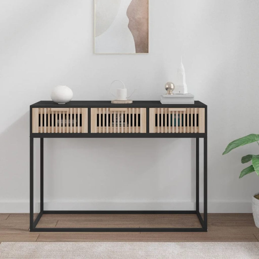 Wandtafel 05x30x75 cm bewerkt hout en ijzer Zwart