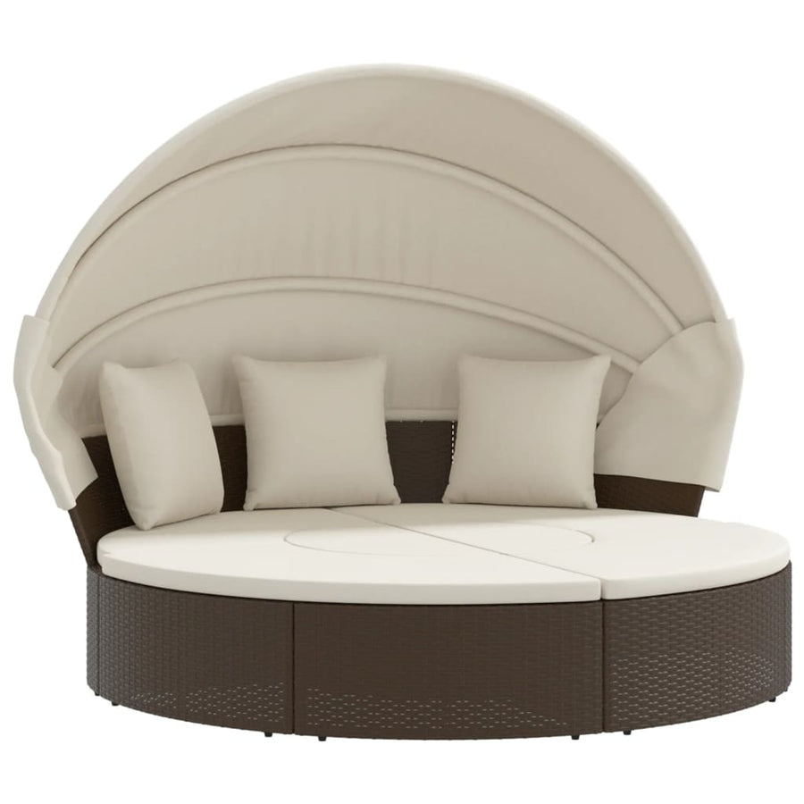 Loungebed Met Luifel En Kussens Poly Rattan Bruin