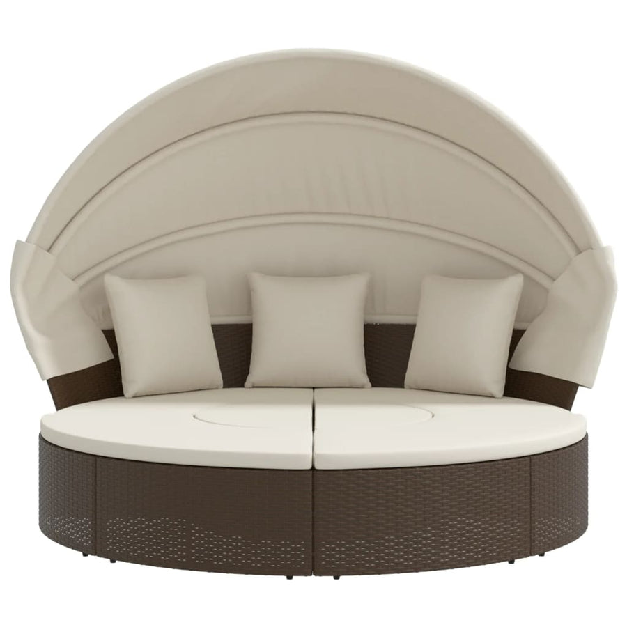 Loungebed Met Luifel En Kussens Poly Rattan Bruin