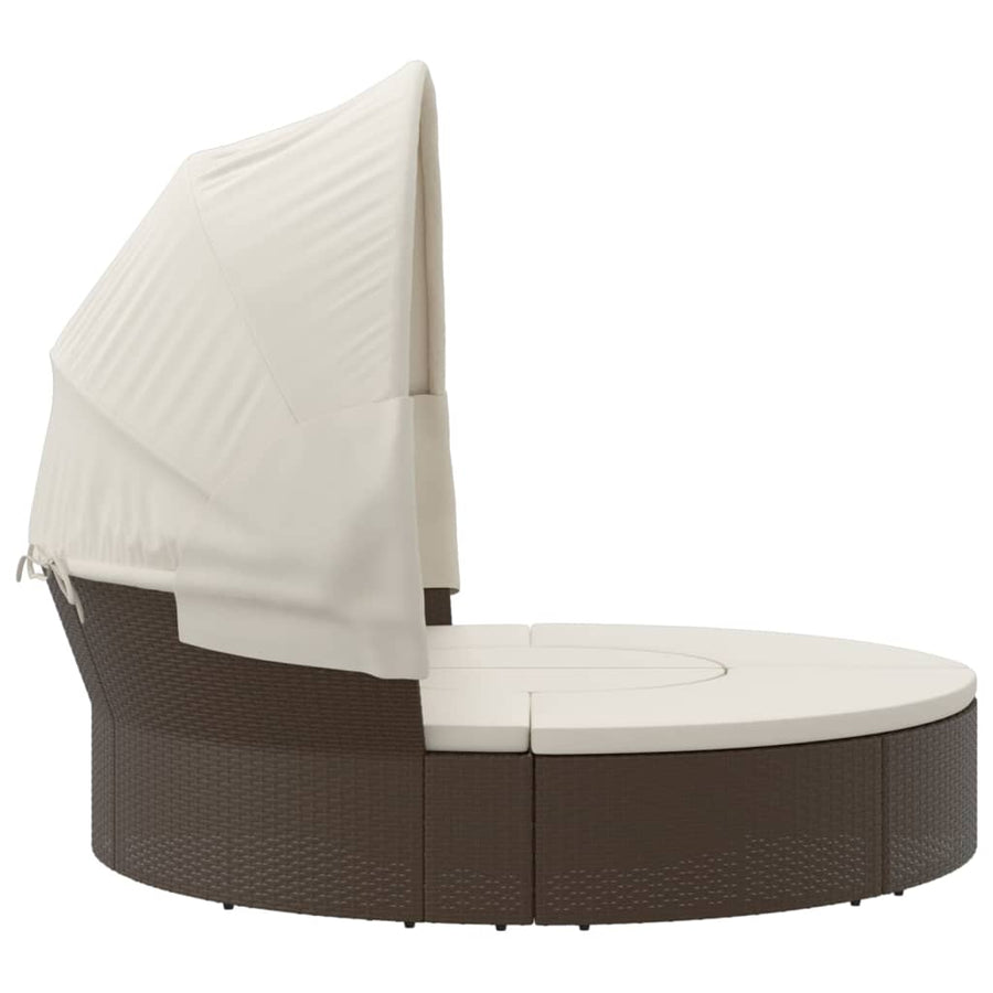 Loungebed Met Luifel En Kussens Poly Rattan Bruin