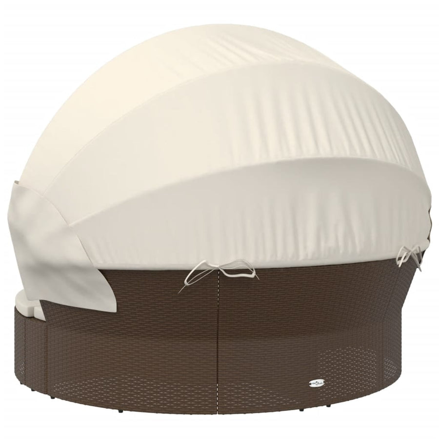 Loungebed Met Luifel En Kussens Poly Rattan Bruin
