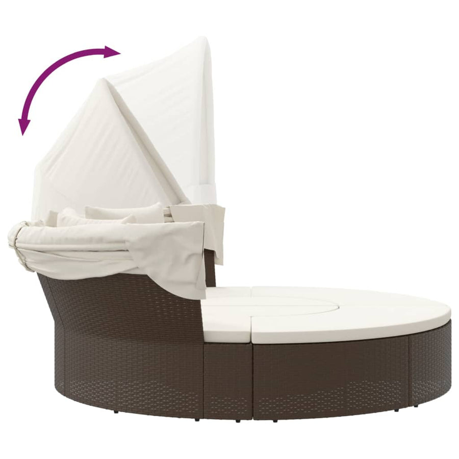 Loungebed Met Luifel En Kussens Poly Rattan Bruin