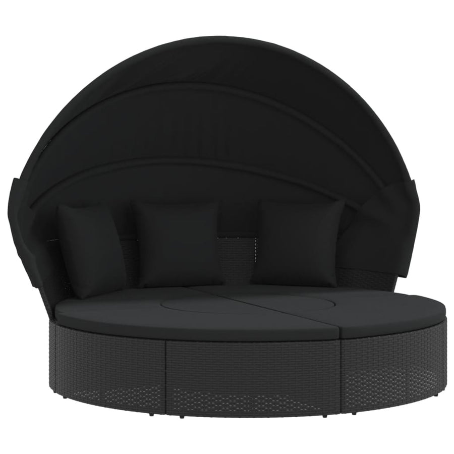 Loungebed Met Luifel En Kussens Poly Rattan Zwart