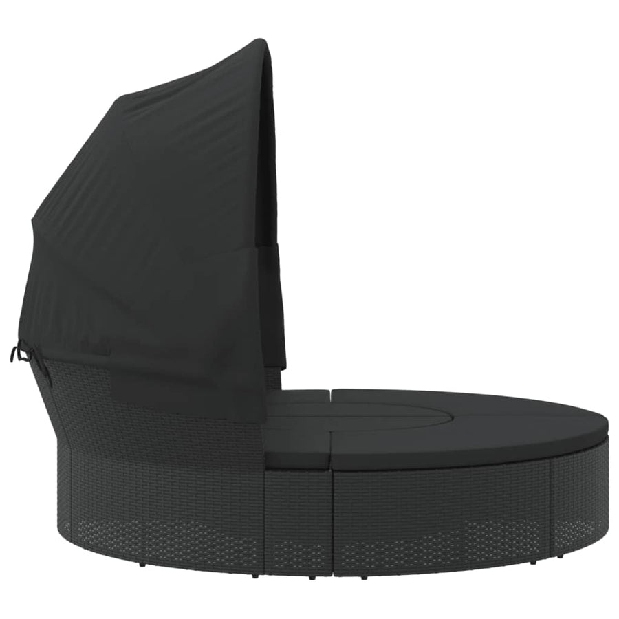 Loungebed Met Luifel En Kussens Poly Rattan Zwart