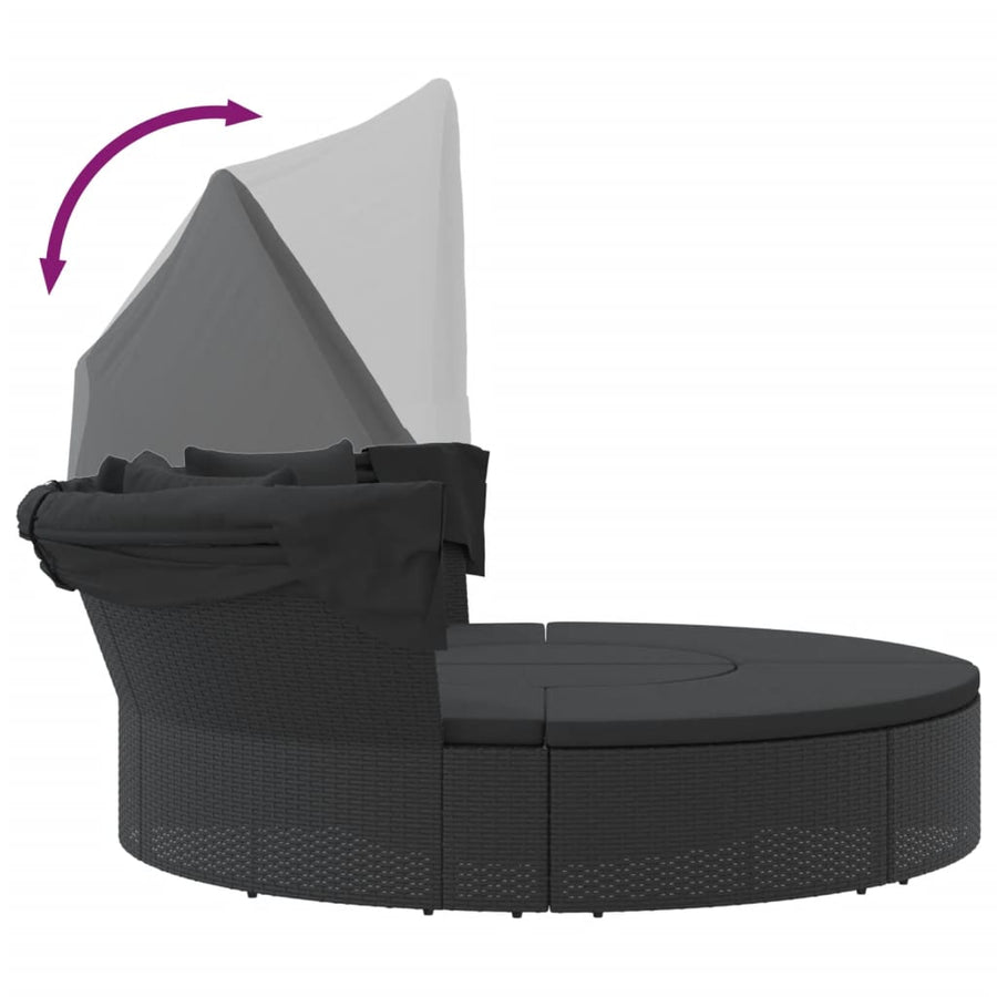 Loungebed Met Luifel En Kussens Poly Rattan Zwart