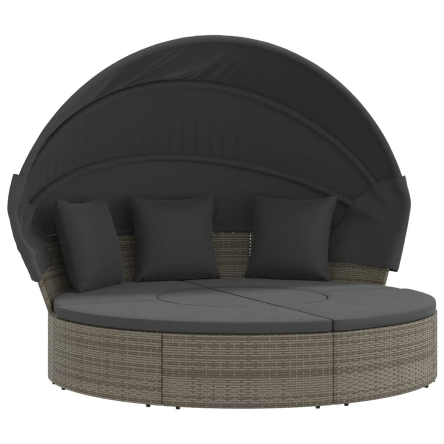 Loungebed Met Luifel En Kussens Poly Rattan Grijs