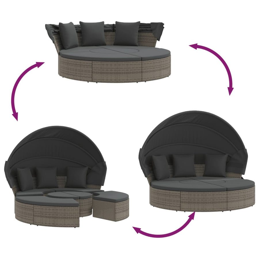 Loungebed Met Luifel En Kussens Poly Rattan Grijs