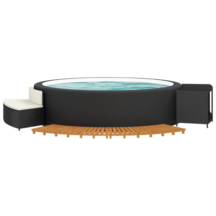 Hottub-Ombouw Poly Rattan En Massief Acaciahout Zwart