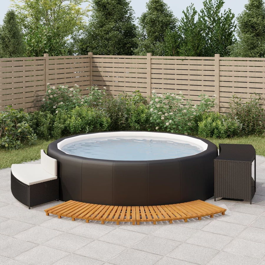 Hottub-Ombouw Poly Rattan En Massief Acaciahout Zwart