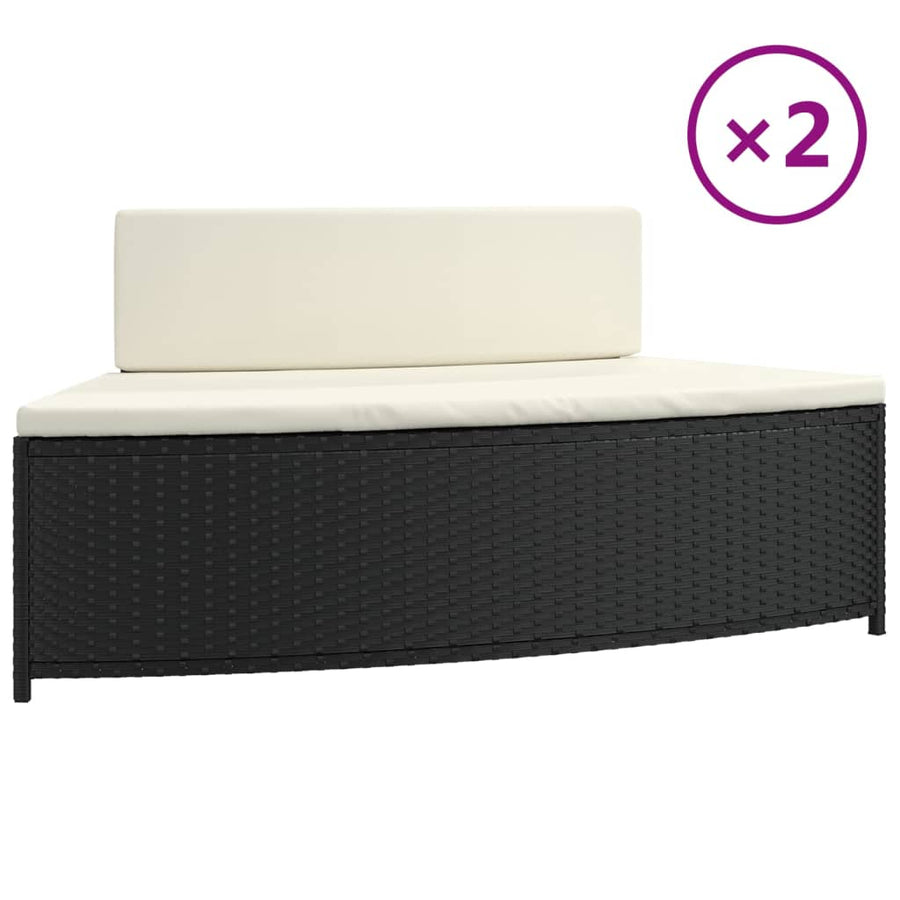 Spa-Bankjes Met Kussens 2 St Poly Rattan Zwart
