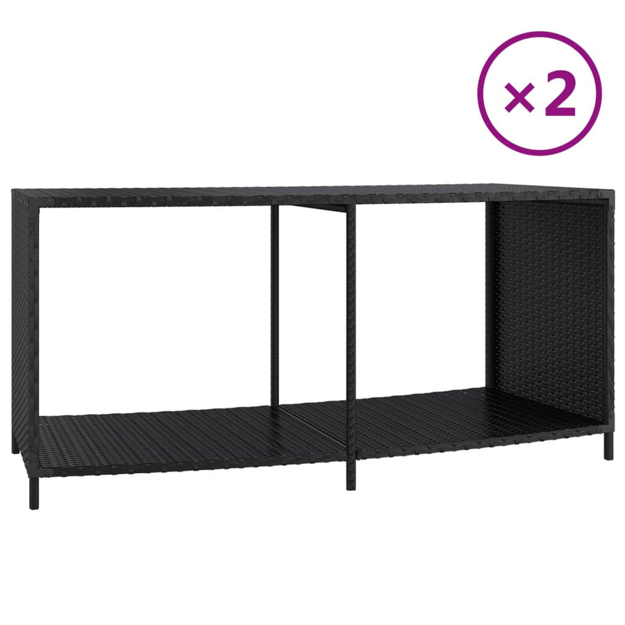 Opbergschappen 2 St Poly Rattan Zwart