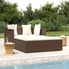 Sun lounger with cushions 182x118x63 cm poly rattan brown