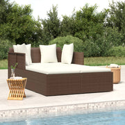Sun lounger with cushions 182x118x63 cm poly rattan brown