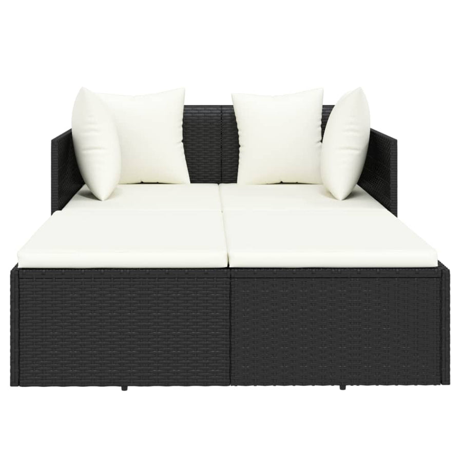 Ligbed Met Kussens 182X118X63 Cm Poly Rattan Zwart