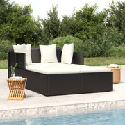 Sun lounger with cushions 182x118x63 cm poly rattan black